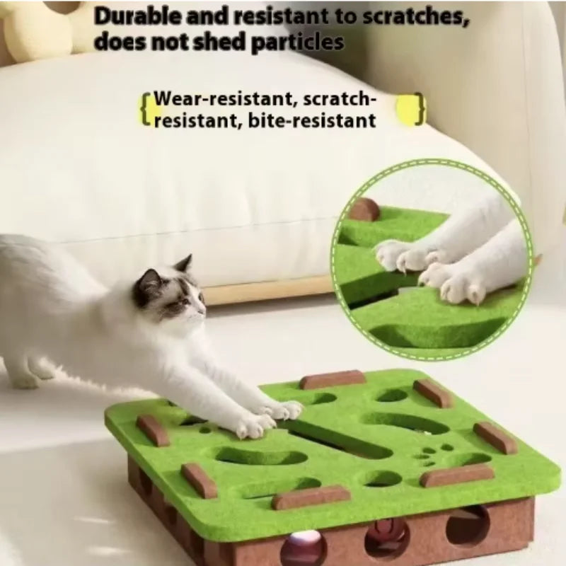 Pet Cat Puzzle Maze Holes. Felt Box With Bell Ball. Kitten Playing Toys Interactive.