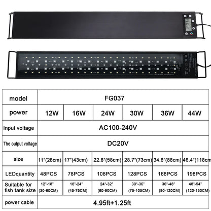 30-60cm Fish Tank 24/7 Full Spectrum Lighting. LED Light Aquarium Aquatic Plant Growth Lamp IP68 Waterproof 100V-240V