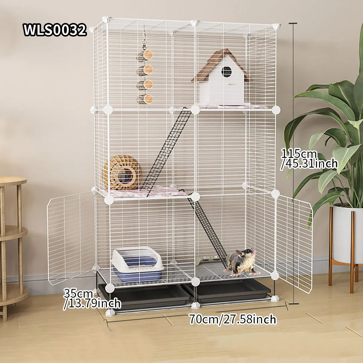 Small Animal Cage for Home Use That Does Not Occupy an Area with Toilet, Large Rabbit Cage, Sugar Glider, Breeding Squirrel Cage with Tray