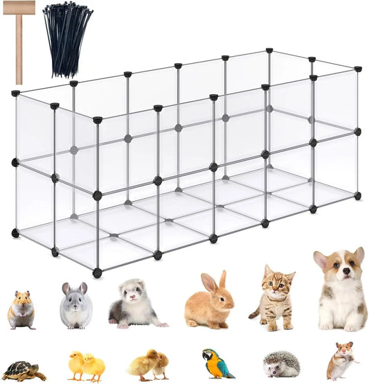 Portable Pet Playpen with Floor for Small Animals - Rabbit, Guinea Pig, Ferret Cage. 61x25x24 Inch