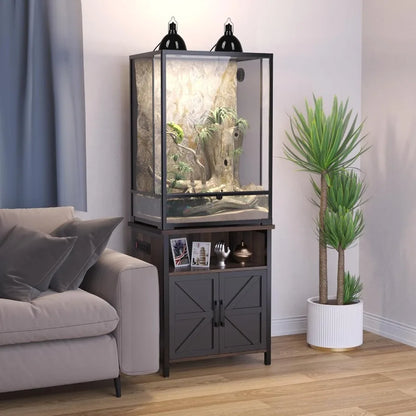 Terrarium Stand with Integrated Accessories. Storage and Built-in Power Outlets Designed for 24W x 18D Reptile Terrarium