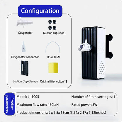 Silent Fish Tank Filters Water Purification Cycle. Three-In-One Built-In Small Aquarium Filtration System Oxygen Pump 25W
