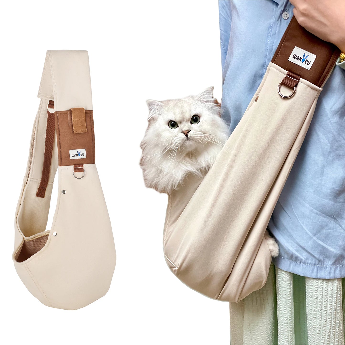 Dog Sling Carrier for Small Dogs. Reversible Front Dog Carrier with Adjustable Strap. Hands Free Pet Papoose Bag for Travel.