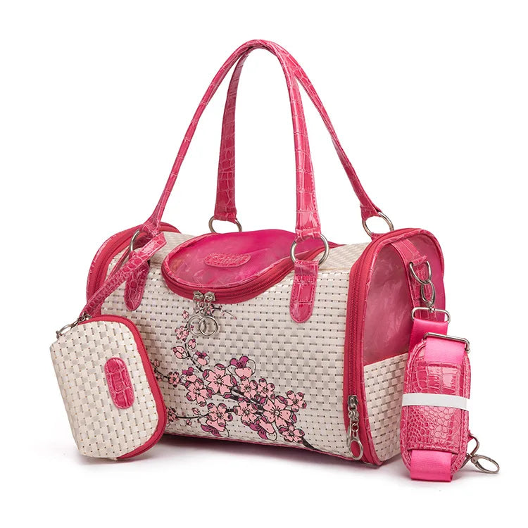 Portable Outdoor Pet Cat/ Dog Carrier Bag with Purse. Leather Travel Small Dog Handbag