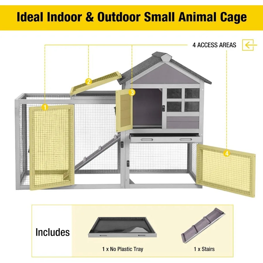 103.2 L Rabbit Hutch Indoor Outdoor Bunny Cage with Run Guinea Pig House. Pull Out Upper Tray for Large-Scale Pet Enclosure in H