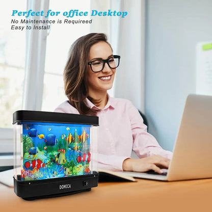 Fake Fish Tank with Moving Fish, Decorative Aquarium Lamp, Artificial Tropical Marine Tank, Sensory LED Mood Light Office Table