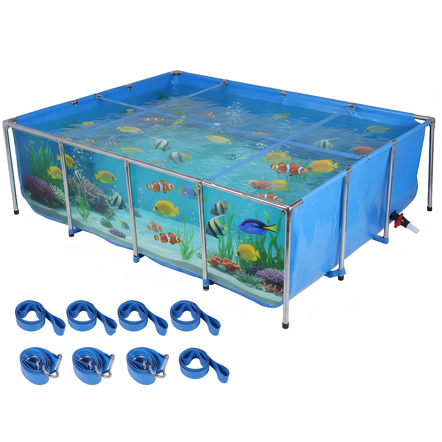 880Gallon Rectangular Goldfish Tank with Transparent Viewing Panel 400LBS Capacity with Drain Valve for Koi/Goldfish Breeding