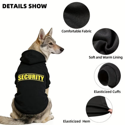 Pet Hoodie for Medium To Large Dogs | Classic Gray with Yellow SECURITY Print, Fleece-Lined for Warmth and Breathability