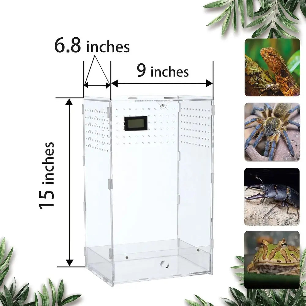 Acrylic Clear Reptile Habitat Enclosure Terrarium with Latch ，Perfect for Amphibians and Invertebrates Such as Spiders, Frogs, e