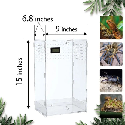 Acrylic Clear Reptile Habitat Enclosure Terrarium with Latch ，Perfect for Amphibians and Invertebrates Such as Spiders, Frogs, e