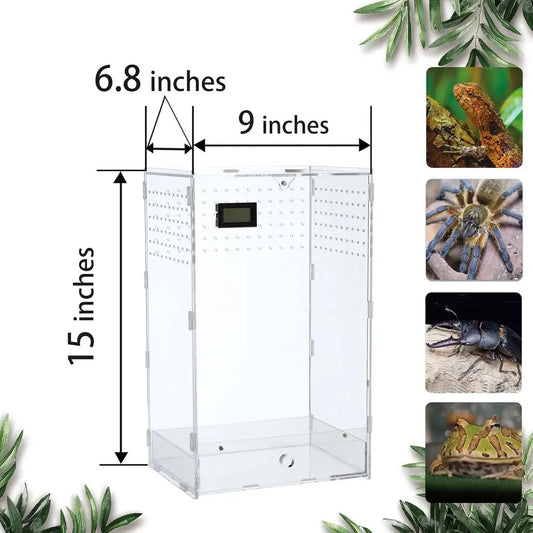 Acrylic Clear Reptile Habitat Enclosure Terrarium with Latch ，Perfect for Amphibians and Invertebrates Such as Spiders, Frogs, e