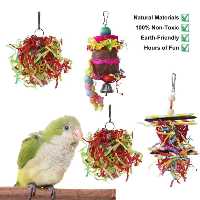 4PC Bird Toys. Parrot Accessories. Chewing Toys, Cage Hangings.