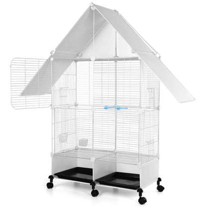 Bird Cage with Rolling Stand. House Shape Bird Cage. Large Iron Bird Cage with Lock. Bird Villa for Canary Finch ,Budgie & Lovebirds