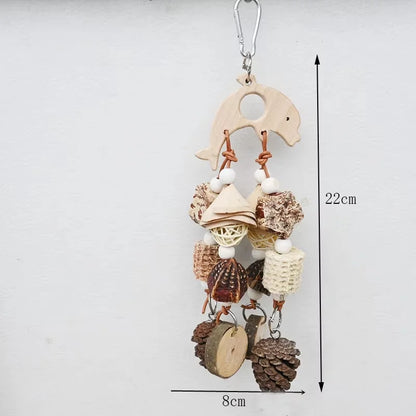 Natural Parrot Bird Toys. Wooden Nibble Chew Skewers/Pine Cones/Corncob/Cork. Foraging Hanging Tooth Grinding Cage Accessories