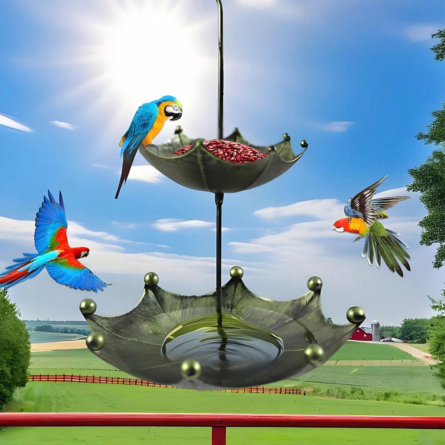 1Pc Antique Umbrella-Shaped Bird Feeder - Outdoor Hanging Bird Bath and Food Bowl, Suitable for Outdoor Gardens, Patios, Backyards, Bird Feeding, Attracting Wildlife