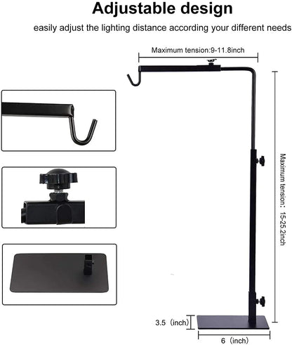 Adjustable reptile light stand, 15-25 inches, suitable for pet reptiles, amphibian aquariums, and plant lighting.