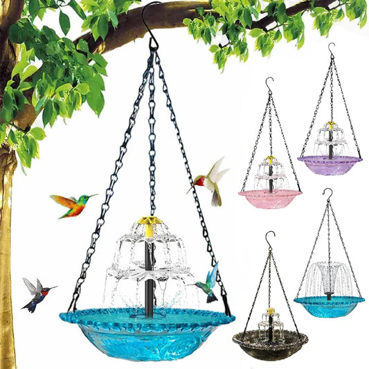 Bird Feeder. Hanging Bird Bath with Fountain. Outdoor Bird Drinking Tray with Hook for Garden Backyard. Wildlife Feeder