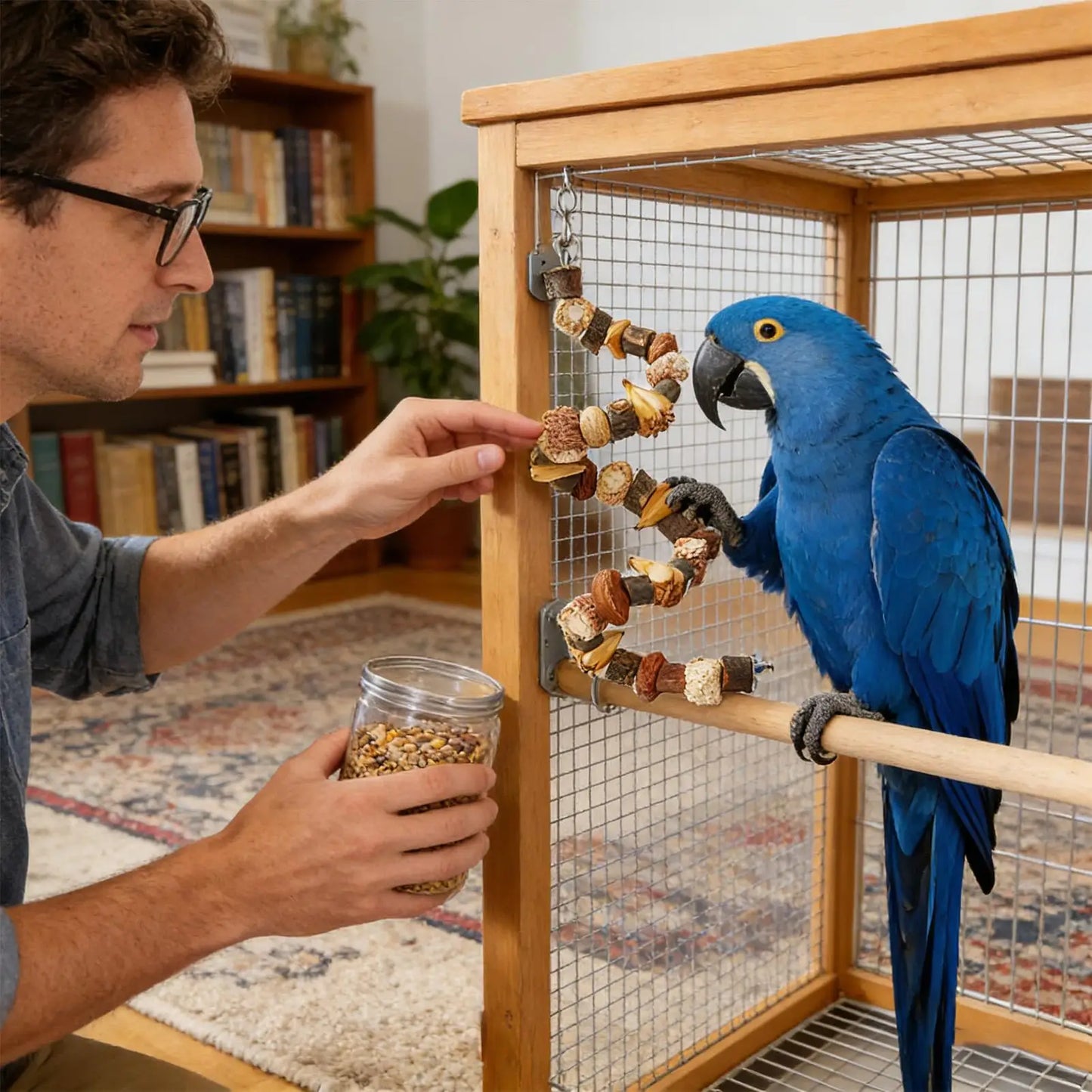 Bird Chew Toys. Natural Teething Game. Wood Cockatiel Toys For Gum Health. Small/Medium Lovebird Cage Accessories.