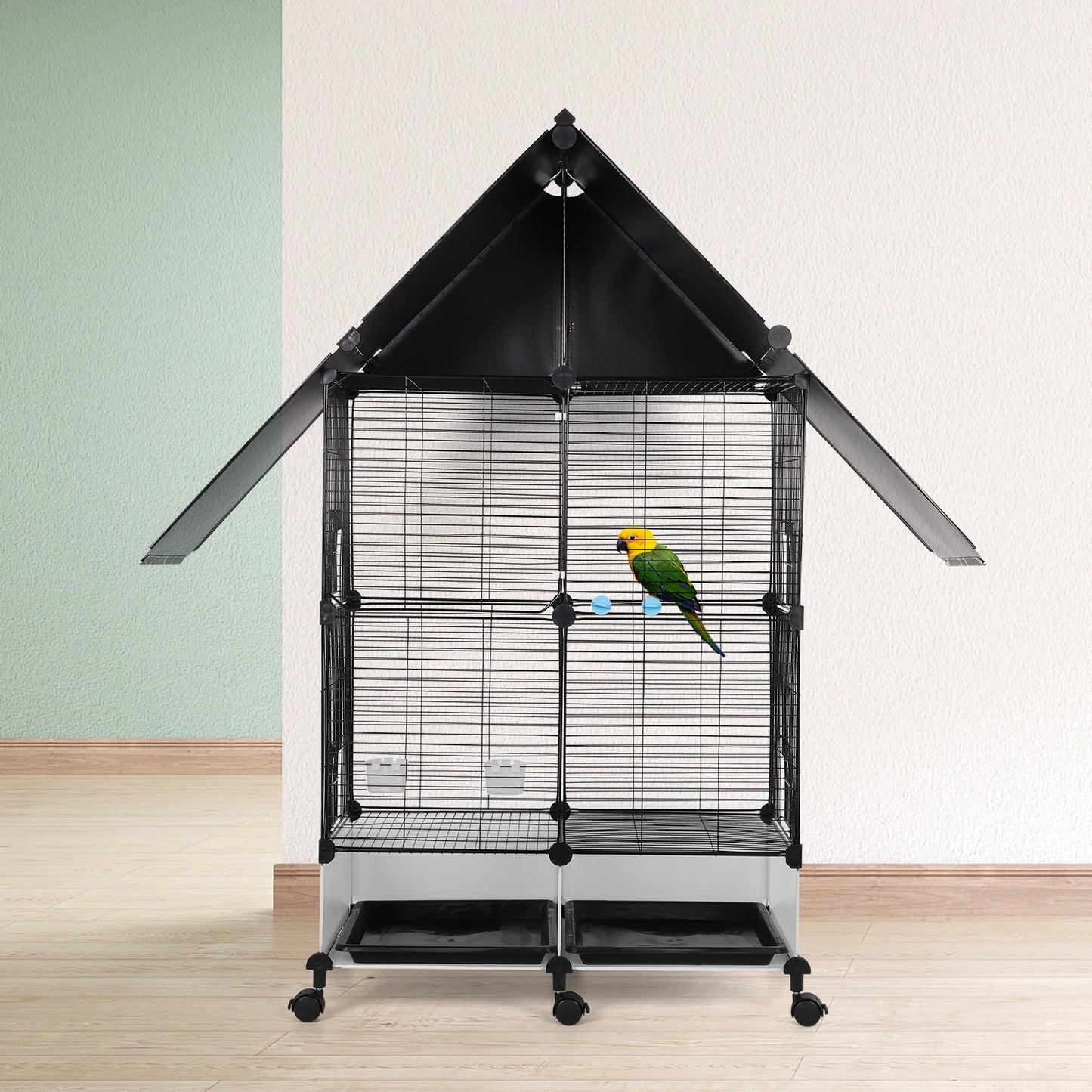 Bird Cage with Rolling Stand. House Shape Bird Cage. Large Iron Bird Cage with Lock. Bird Villa for Canary Finch ,Budgie & Lovebirds