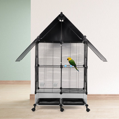 Bird Cage with Rolling Stand. House Shape Bird Cage. Large Iron Bird Cage with Lock. Bird Villa for Canary Finch ,Budgie & Lovebirds