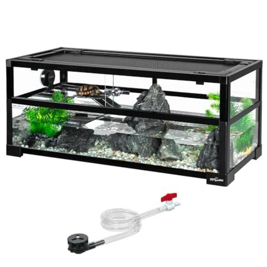 18 Gallon Turtle Tank Aquarium 30×12×12 Tortoise Habitat Water-Land Ecological. Tank with Drainage System
