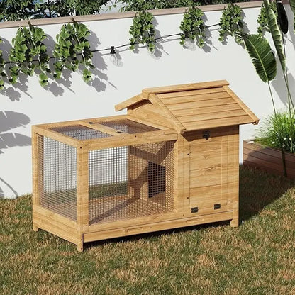 Rabbit Hutch, Outdoor & Indoor - Weatherproof, Wooden Rabbit Cage with Metal Frame Ramp, Removable Wire Netting for Small Animals