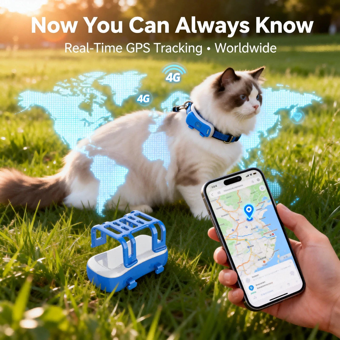 4G GPS Cat and Dog Tracker. Global Real-Time Pet Locator with SIM, WiFi Home Mode, Geo-Fence Alert, Lost Pet Finder, 10+ Days Battery