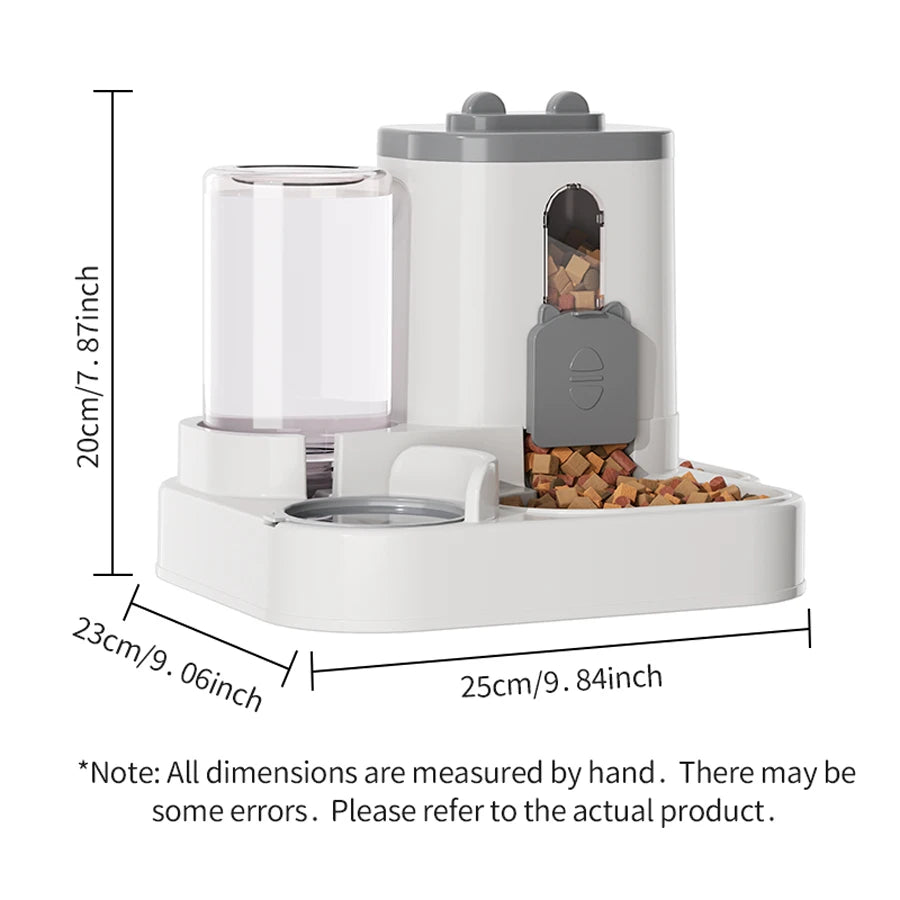 Pet large-capacity feeder, integrated, automatic water dispenser. Cat/dog food/water bowl.