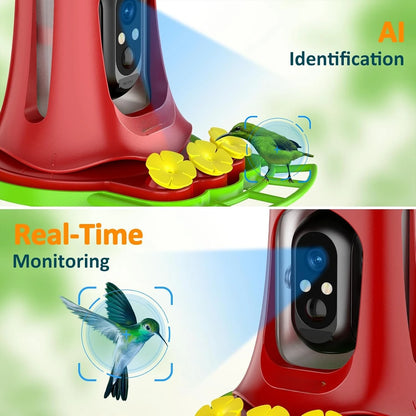 Hummingbird Feeder with Camera, 7W Solar-Powered, Smart Bird Feeder. Camera with SD Card, Anti-Ant Moat ,Outdoor Bird Raising Camera