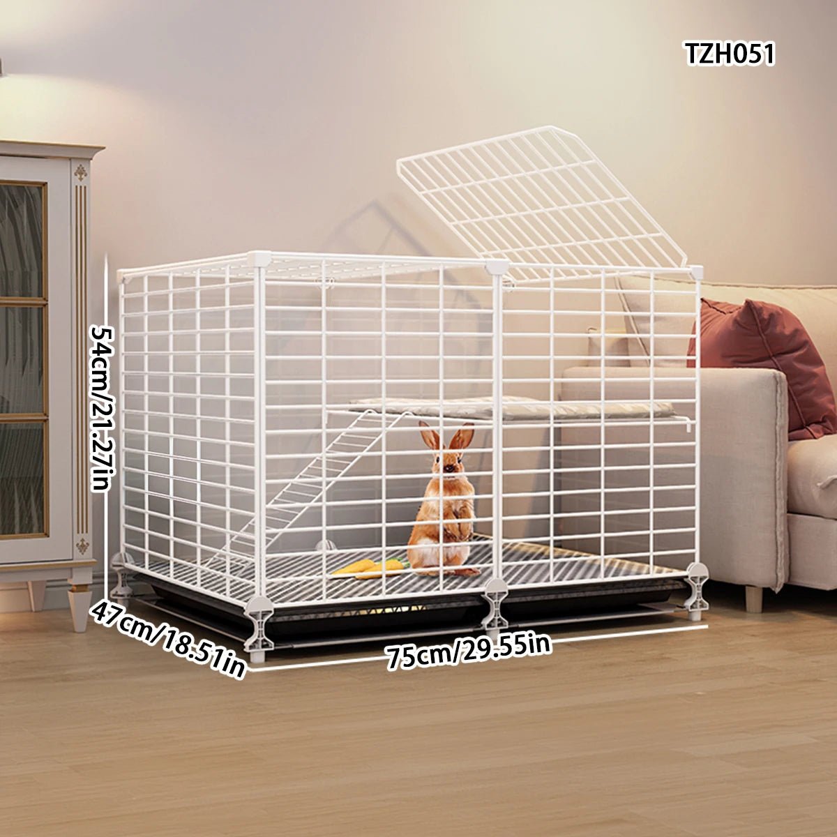 Rabbit Cage. Household Large Double-Layer Indoor Rabbit cage. Special Automatic Feces Cleaning. Guinea Pig Cage Two-Story Platform House