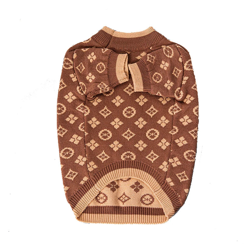 Soft Thick 2 Legged XS-2XL Luxury Dog Winter Clothes. Designer Brown Dog Knitted Sweaters /Jumpers