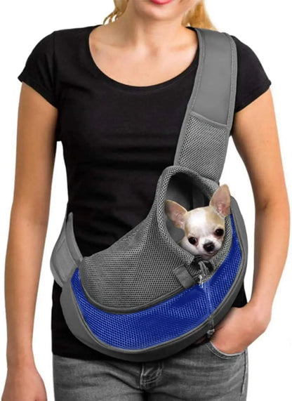 Pet Sling Carrier for Small Dogs & Cats – Hands-Free Puppy Carrier with Safety Hook, Large Zipper Pocket, Soft Breathable Mesh