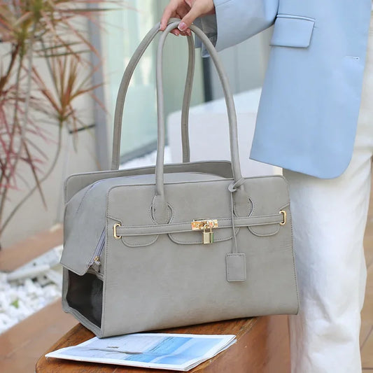 New Luxury Leather Pet Carrier Bag. Breathable Handbag for Puppy, Cat. Fashion Dog One-shoulder Bag. Portable Pet Travel Handbag