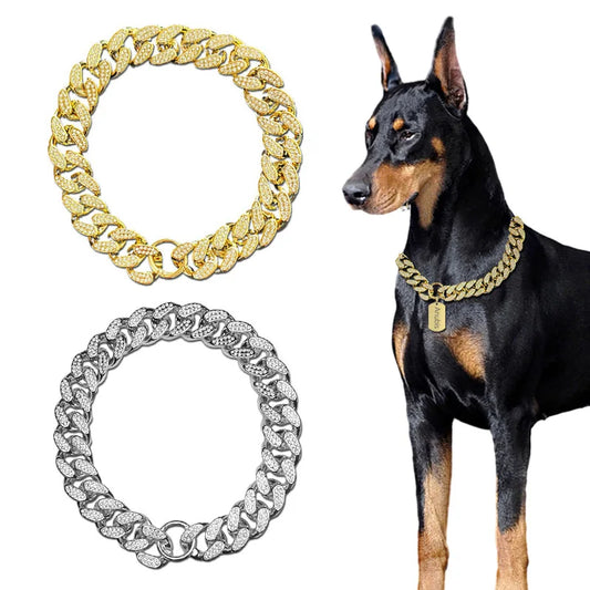 ABS Plastic Dog Collar Chain Diamond Inlay Sparkle. Cat Collars, Small Medium Large Dogs
