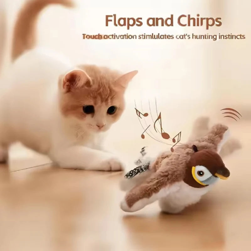 New Simulated Bird Cat Toy. Interactive Toys. Rechargeable Chirping Flapping Bird(no Flying) Touch Activated Plush Toy Pet