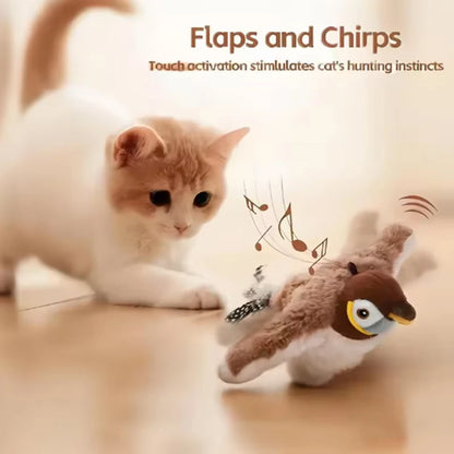 New Simulated Bird Cat Toy. Interactive Toys. Rechargeable Chirping Flapping Bird(no Flying) Touch Activated Plush Toy Pet