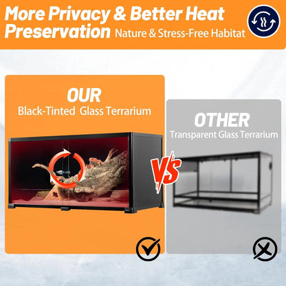 50 Gallon Reptile Terrarium, 36x18x18 Black-Tinted Glass Enclosure with Sliding Door & Mesh Top for Bearded Dragon, Gecko, Snake