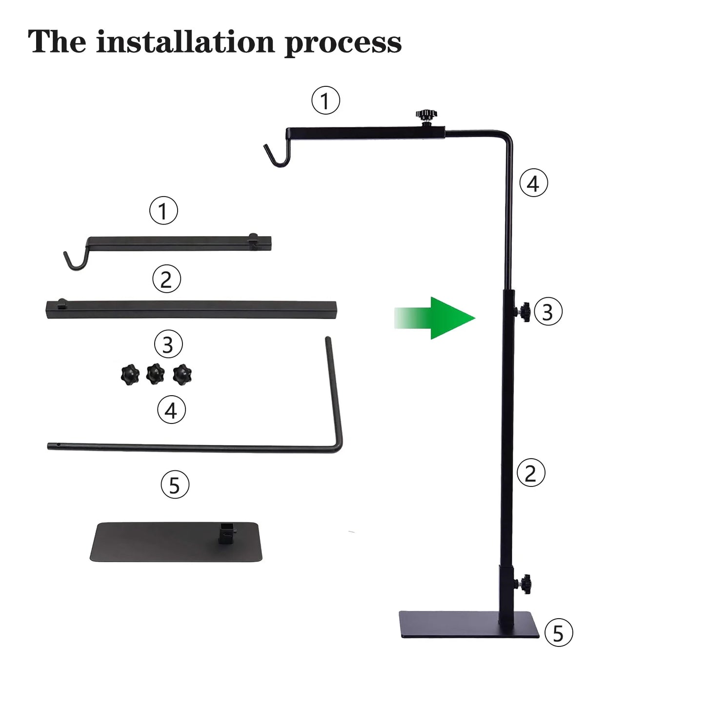 Adjustable reptile light stand, 15-25 inches, suitable for pet reptiles, amphibian aquariums, and plant lighting.