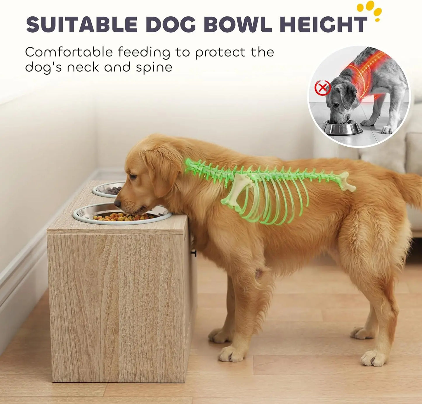 Elevated Dog Bowls with Storage Cabinet, Pet Feeding Station with Slow Feeder & Non-Slip, For Large Pets