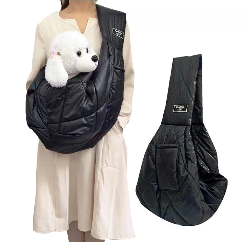 Small Pet Dog/Cat Sling Carrier for 3-15lbs with Pocket. Hands-Free Pet Bag. Carry Bag for Travel and Walking Outdoor