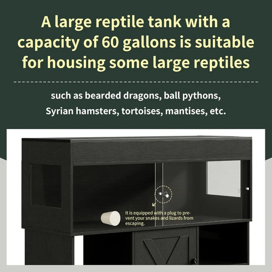 60 Gallon Reptile Tank with Stand and Storage Cabinet. Designed for Lizards & Snakes Featuring Sliding Acrylic Doors Mesh Top
