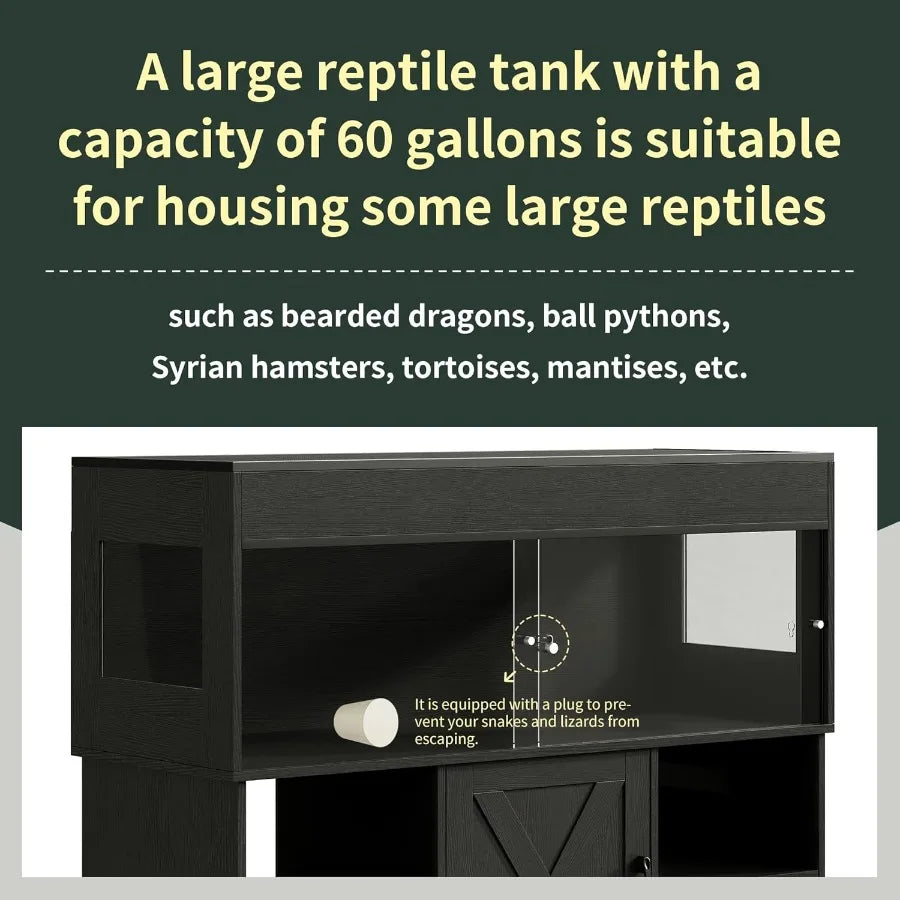 60 Gallon Reptile Tank with Stand and Storage Cabinet. Designed for Lizards & Snakes Featuring Sliding Acrylic Doors Mesh Top