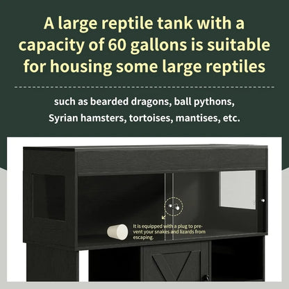 60 Gallon Reptile Tank with Stand and Storage Cabinet. Designed for Lizards & Snakes Featuring Sliding Acrylic Doors Mesh Top