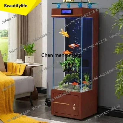 M07 Floor Fish Tank Aquarium. Ecological Wall Gold Crystal Super White Glass