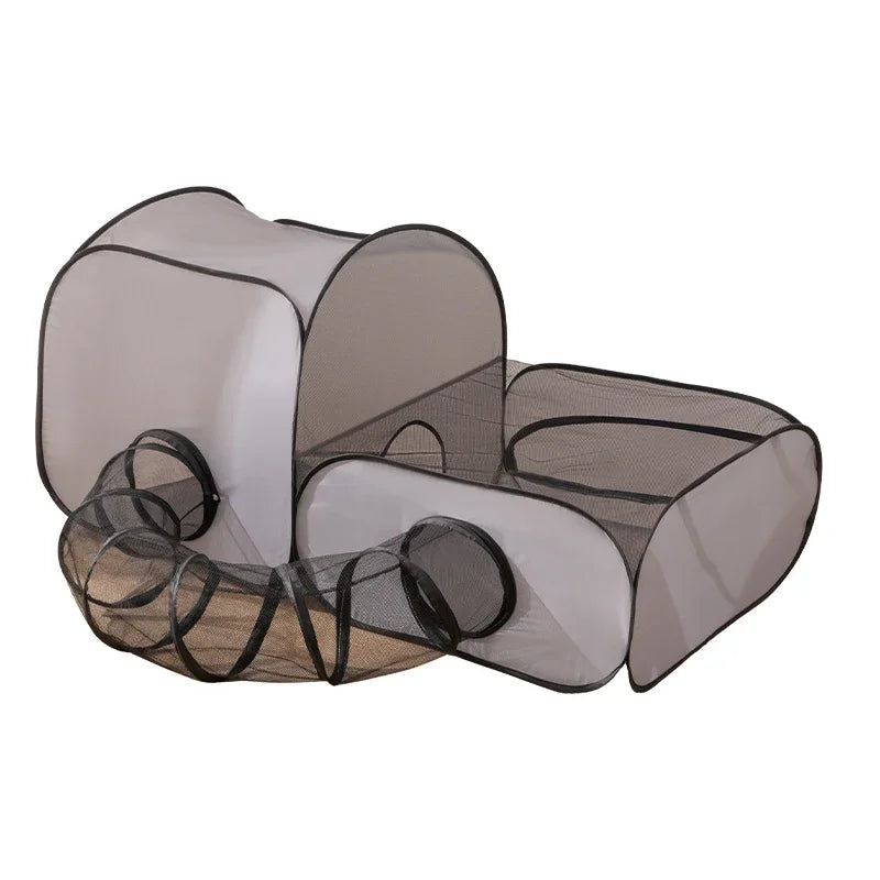 Square, Gray Cats and Dogs Delivery Room. Hard Oxford Cloth with a Play Tunnel. Foldable Pets Nest