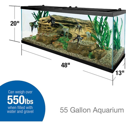 55 Gallons Rectangular Glass Aquarium for Home or Office Decor. Transparent Fish Tank with Builtin Filtration Sys