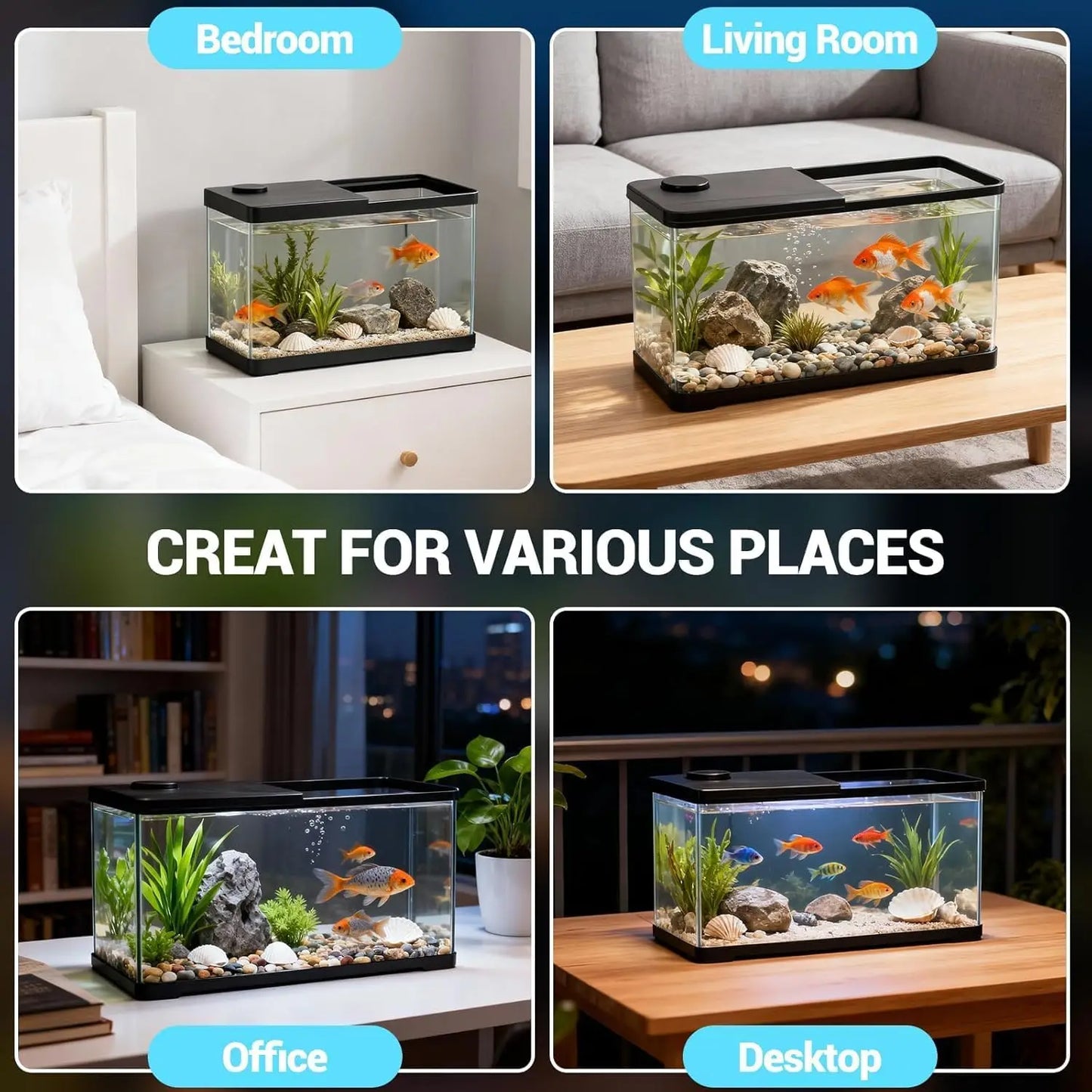 GarveeLife 13-Gallon Aquarium Kit – Complete Fish Tank with LED Light & Lid for Goldfish, Betta & Shrimp