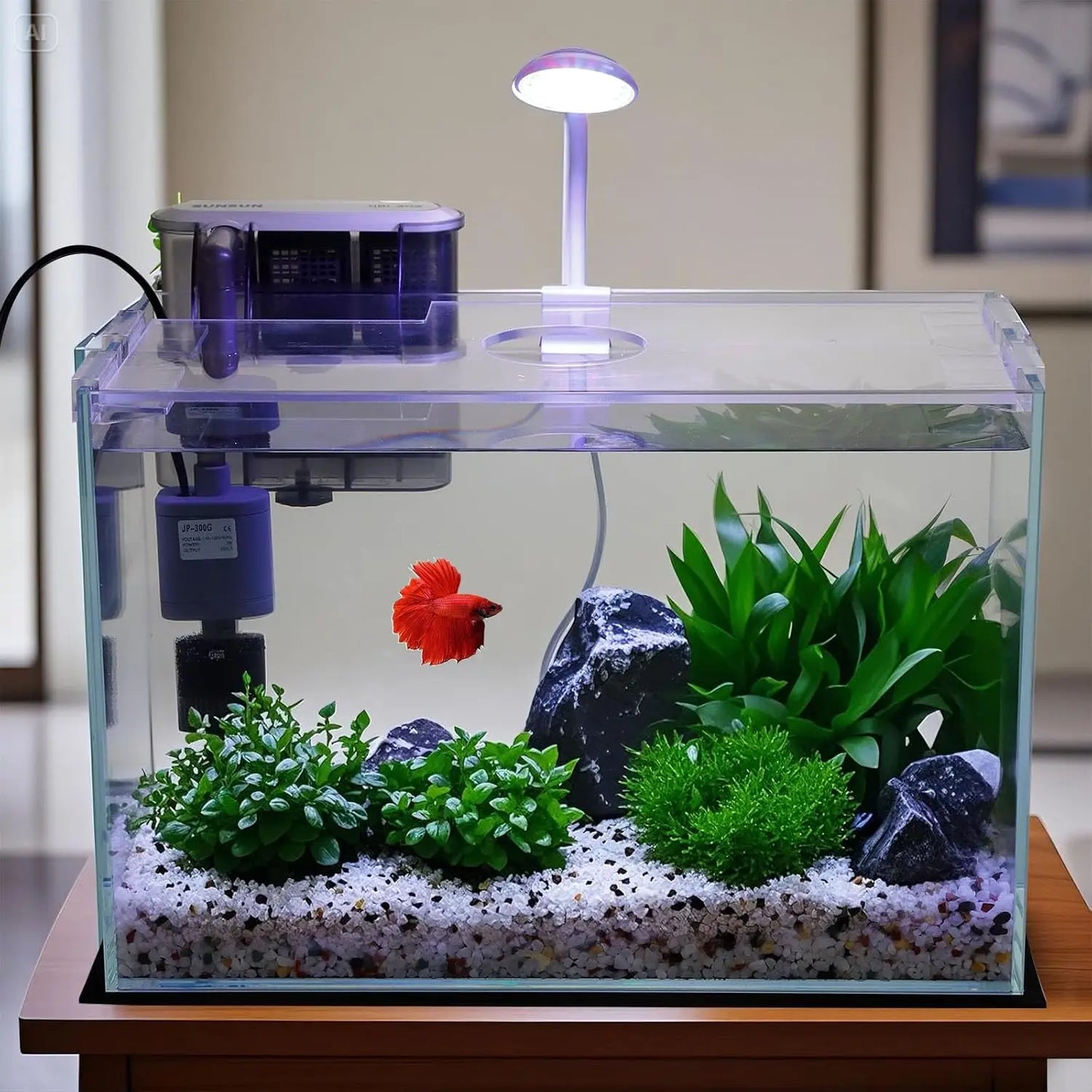 5 Gallon Glass Aquarium Kit with Filter, Light & Lid - Perfect Betta Fish Tank Starter Set