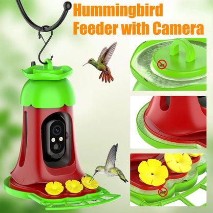 Hummingbird Feeder with Camera, 7W Solar-Powered, Smart Bird Feeder. Camera with SD Card, Anti-Ant Moat ,Outdoor Bird Raising Camera