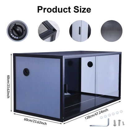 120 Gallon Mesh Top Enclosures with Sliding Door Top Screen Ventilation 48x24x24In Suitable for Ball Python & Gecko Lizard
